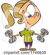 Cartoon Girl Working Out With Weights