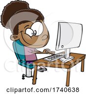 Cartoon Girl Typing On A Computer
