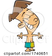 Cartoon Boy Wearing Swim Shorts And Soaking Up The Sunshine