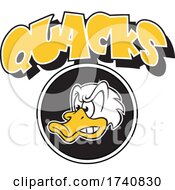 Poster, Art Print Of Duck School Or Sports Team Masoct Head With Quacks Text