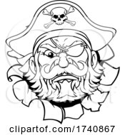 Poster, Art Print Of Pirate Captain Cartoon Mascot Tearing Background