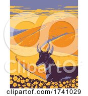 Pronghorn And Wild Flowers Growing In Native Grassland Of Carrizo Plain National Monument In San Luis Obispo County California WPA Poster Art