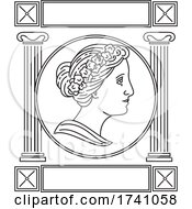 Poster, Art Print Of One Of The Nine Greek Muse In Ancient Greek Mythology Viewed From Side With Pillar Monoline Style