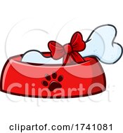 Dog Bone With A Gift Bow In A Bowl