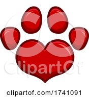 Red Heart Shaped Paw Print by Hit Toon