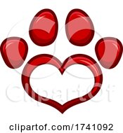 Poster, Art Print Of Red Heart Shaped Paw Print