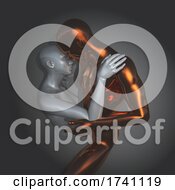 3D Modern Art Background With Silver And Gold Couple In Embrace