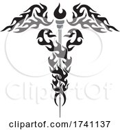 Poster, Art Print Of Flaming Caduceus With Two Snakes The Rod And Wings
