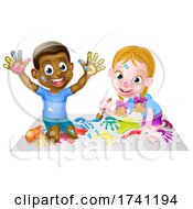 Poster, Art Print Of Cartoon Boy And Girl Painting