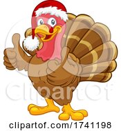 Turkey In Santa Hat Christmas Thanksgiving Cartoon