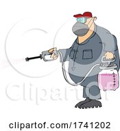 Cartoon Man Spraying Chemicals And Wearing A Mask