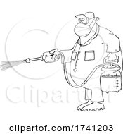 Cartoon Guy Spraying Chemicals And Wearing A Mask