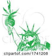 Poster, Art Print Of Statue Of Liberty With Hemp Leaf With Joint Illustration Vector