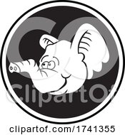 Poster, Art Print Of Baby Elephant Mascot Head Over A Circle In Black And White