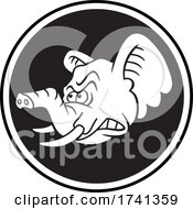 Poster, Art Print Of Tough Elephant Mascot Head Over A Circle In Black And White