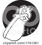 Tough Pelican Mascot Over A Circle In Black And White by Johnny Sajem