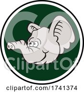 Baby Elephant Mascot Head Over A Green Circle