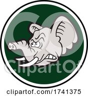 Poster, Art Print Of Tough Elephant Mascot Head Over A Green Circle