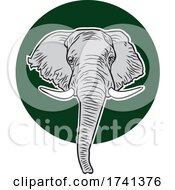 Poster, Art Print Of Elephant Mascot Head Over A Green Circle