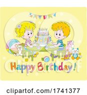 Poster, Art Print Of Kids Over A Happy Birthday Greeting