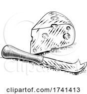 Wedge Of Swiss Cheese Knife Vintage Woodcut Style by AtStockIllustration