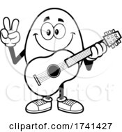 Poster, Art Print Of Black And White Easter Egg Character Gesturing Peace And Holding A Guitar