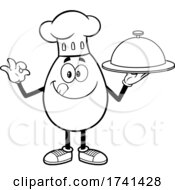 Black And White Egg Chef Character Holding A Platter