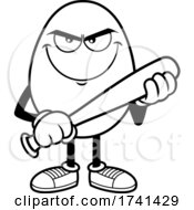 Black And White Mean Egg Character With A Baseball Bat