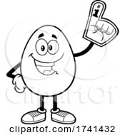 Poster, Art Print Of Black And White Easter Egg Character With A Foam Finger
