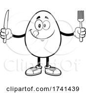 Poster, Art Print Of Black And White Egg Character With Cutlery