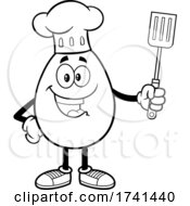 Poster, Art Print Of Black And White Egg Chef Character Holding A Spatula