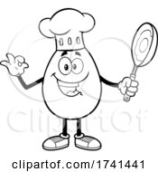 Black And White Egg Chef Character Holding A Frying Pan