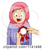 Poster, Art Print Of Kid Girl Muslim Receive Award Ribbon Illustration