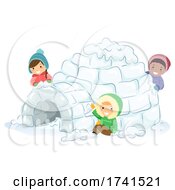 Stickman Kids Make Snow Fort Winter Illustration