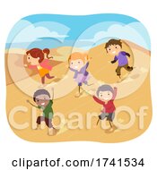 Poster, Art Print Of Stickman Kids Desert Run Sand Dunes Illustration