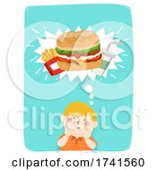 Poster, Art Print Of Kid Boy Fat Think Junk Food Illustration