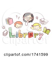 Poster, Art Print Of Stickman Kid Girl Librarian Library Illustration