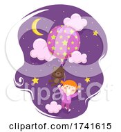 Poster, Art Print Of Kid Girl Bear Toy Balloon Stars Illustration