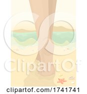 Poster, Art Print Of Feet Girl Barefoot Walk Sand Beach Illustration