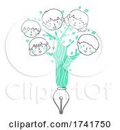 Poster, Art Print Of Doodle Kids Tree Fountain Pen Write Illustration