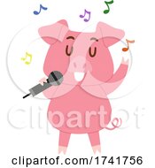 Poster, Art Print Of Pig Animal Sing Microphone Illustration