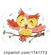 Owl Singing Branch Music Notes Illustration