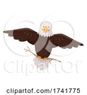 Poster, Art Print Of Bald Eagle Hold Stick Flying Illustration
