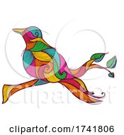Line Art Bird In Branch Illustration