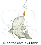 Poster, Art Print Of Fish Caught Fishing Rod Illustration