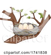 Poster, Art Print Of Eggs Birds Hair Nest Tree Illustration