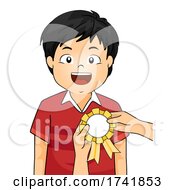 Kid Boy Asian Receive Award Ribbon Illustration
