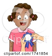 Kid Girl Black Receive Award Ribbon Illustration
