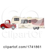 Poster, Art Print Of Man Driving A Pickup Truck And Hauling A Camper Fifth Wheel Trailer