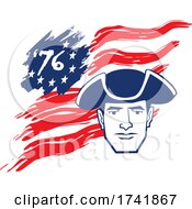 Poster, Art Print Of American Revolution Patriot Soldier Over A 76 Flag
